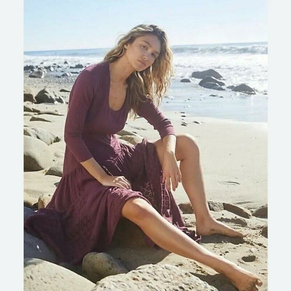 NEW FREE PEOPLE SEA ME DRY ROSE MAXI DRESS SZ LARGE - Picture 3 of 8